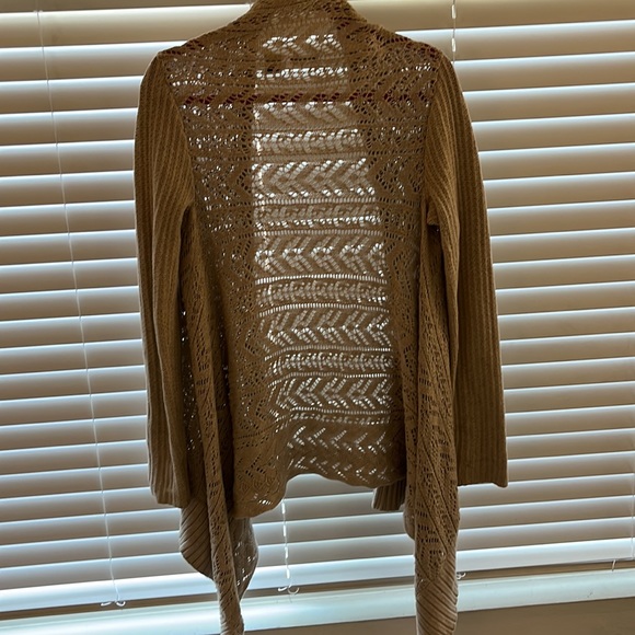 MODA international 100% cotton size L cream/tan long knitted cardigan - Picture 9 of 9